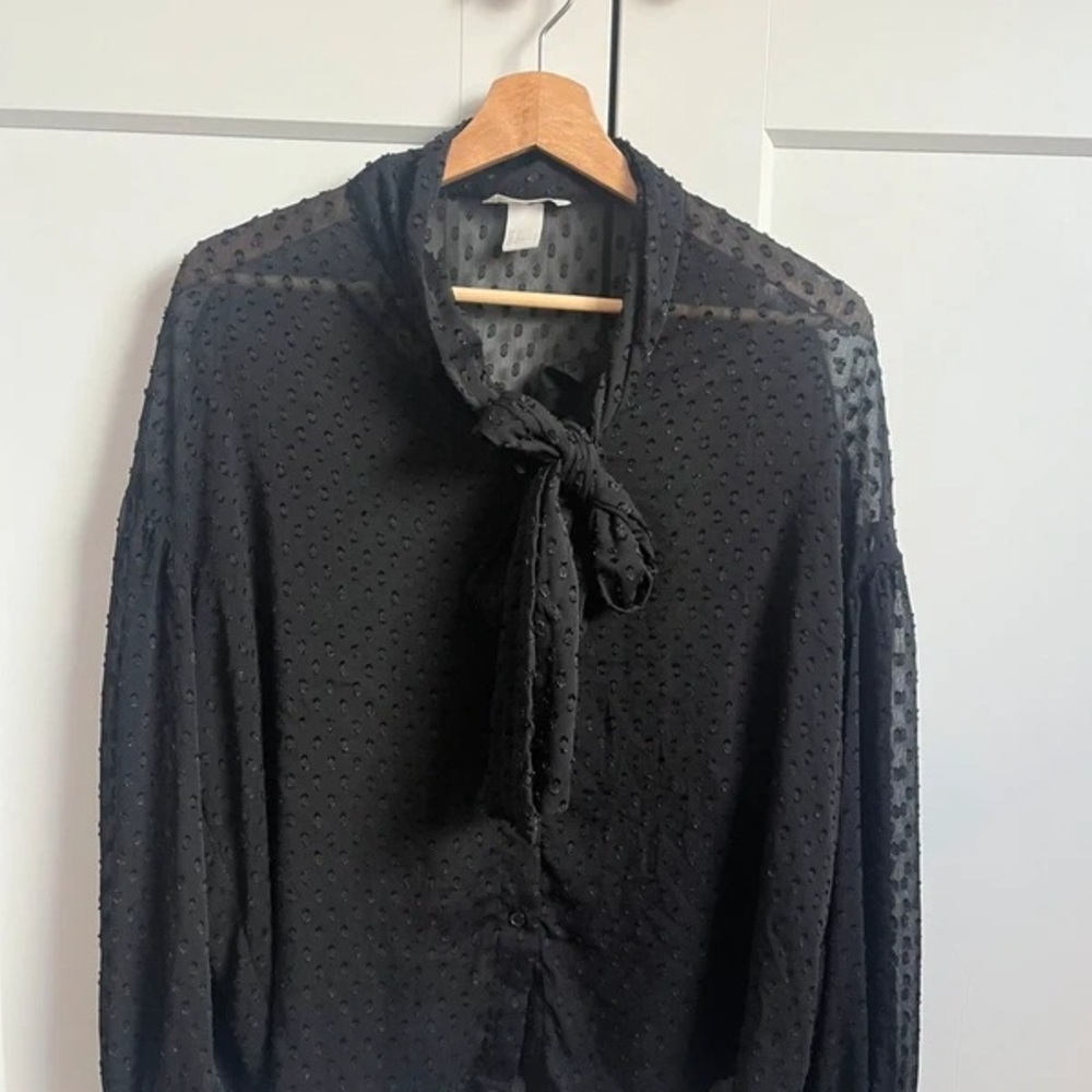 H&M Elegant Black Blouse with Tie Detail